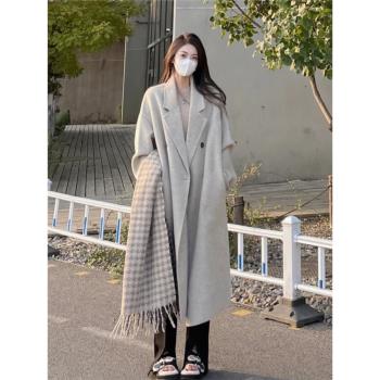高階感雙面羊絨羊毛大衣女2024秋冬季新款赫本風毛呢外套韓系加厚
