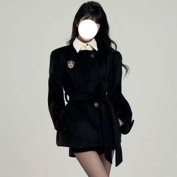 改良版 夾棉毛呢外套秋冬季女裝黑色復古加厚小個子西裝式呢大衣
