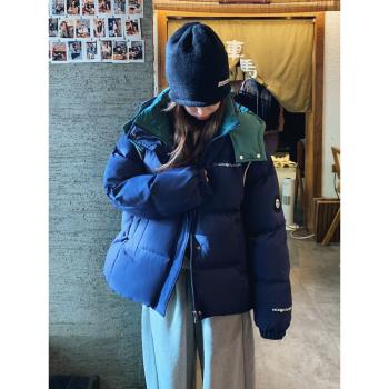 今年流行撞色連帽麵包服棉衣女小個子2024年冬季新款加厚羽絨棉襖