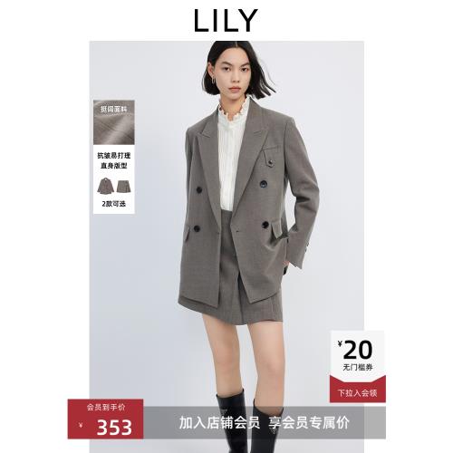 LILY新款女裝格雷系通勤商務職業復古雙排扣休閑西裝外套女