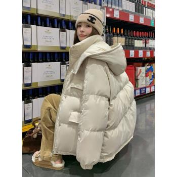 高階感超好看米白色連帽加厚麵包服棉衣女冬2024新款韓系羽絨棉襖