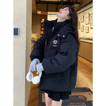 黑色連帽羽絨棉服女2024冬季新款韓版學院風小個子寬松加厚麵包服