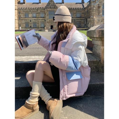 設計感小眾撞色連帽面包服棉襖女短款2025年冬季加厚新款羽絨棉服