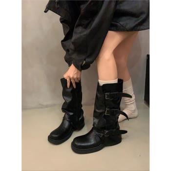 小眾復古粗跟西部牛仔早秋筒靴