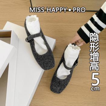 小個子內增高5cm復古瑪麗珍加絨毛毛鞋女2024秋冬新款豆豆鞋單鞋
