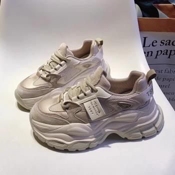 厚底老爹鞋女ins潮2025春季新款學生真皮復古百搭休閑跑步運動鞋