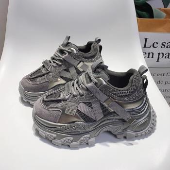 歐貨水鉆厚底老爹鞋女ins潮2025春季新款網紅超火爆款百搭運動鞋