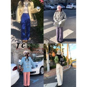 JC古著商店秋風梧葉燈芯絨高腰直筒休閑褲女秋寬松百搭闊腿長褲