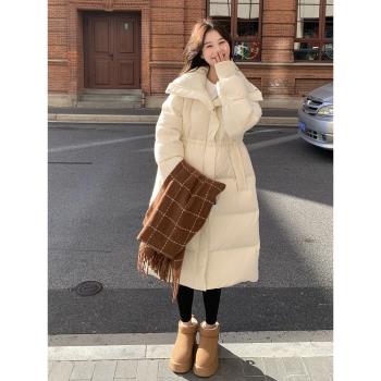 白色中長款羽絨服女2024冬季新款韓系高階感收腰保暖90白鴨絨外套