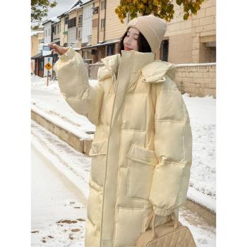 奶fufu黃色過膝中長款羽絨服女2024冬季新款加厚保暖90白鴨絨外套