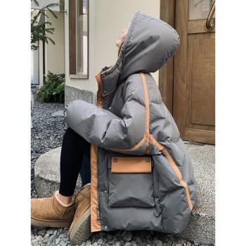 設計感小眾爆款撞色羽絨服女小個子冬季新款加厚時尚白鴨絨麵包服