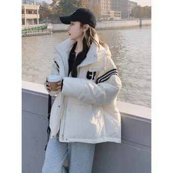 高階感炸街羽絨服女2024年冬季新款韓系寬松加厚針織拼接爆款外套
