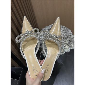 夏涼拖鞋小貓跟優雅透明蝴蝶結