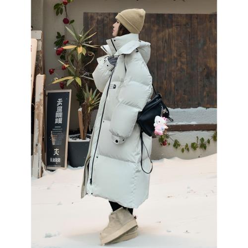 爆款過膝中長款連帽立領白色羽絨服女加厚冬季新款90白鴨絨面包服