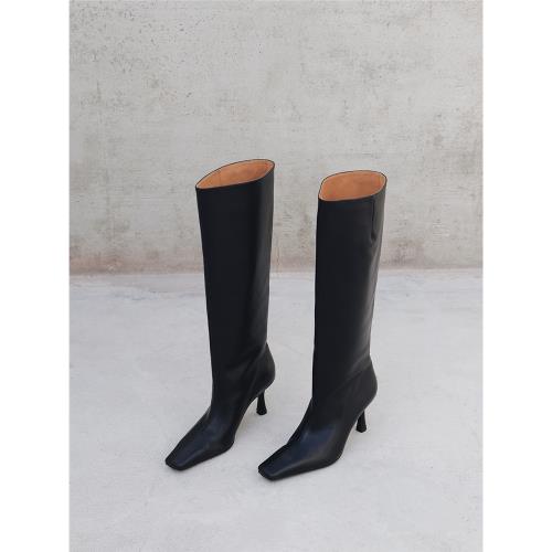 IORE理想礦石原創 簡約氣質顯瘦小牛皮長筒靴女細高跟及膝長靴子