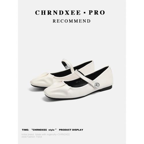 初系丨方頭軟底豆豆法式瑪麗珍鞋女簡約褶皺少女外穿復古平底單鞋