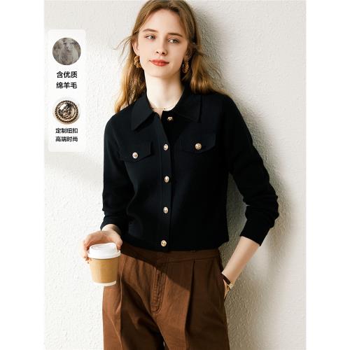 兔皇2025秋季新款羊毛小香風針織衫女翻領氣質上衣春秋開衫外套