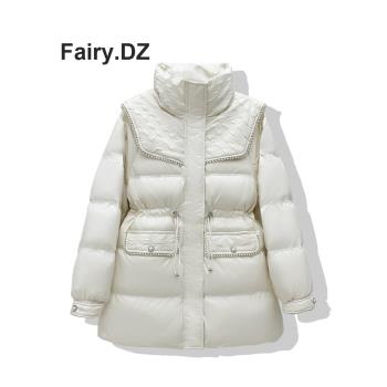 小香風羽絨服女冬季黑色中長款收腰白鴨絨2024年新款爆款小眾輕熟
