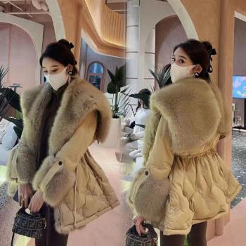 天使之翼時尚大毛領中長款羽絨服