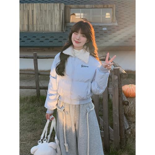 小楊羔UFAD美式毛領短款棉服外套女小個子冬季面包服休閑棉衣棉襖