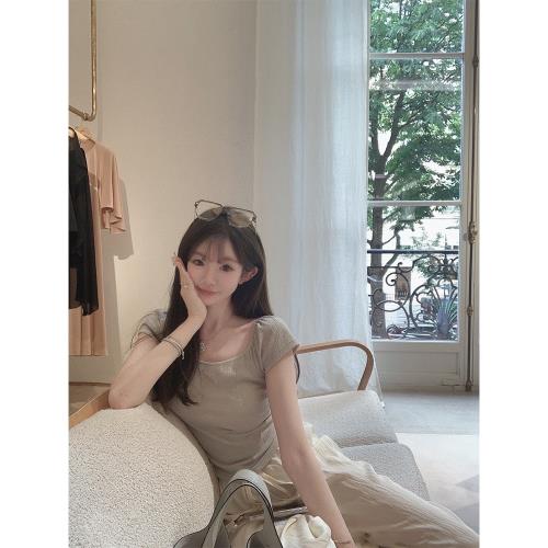 金蘑菇菇 見習愛神 版型t /巧妙版型 方領露鎖骨設計感別致上衣