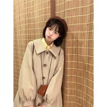 慵懶燈籠袖長款少女休閑風衣外套