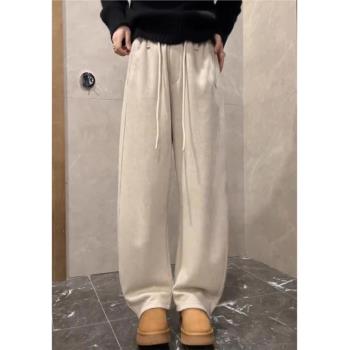 小個子加厚加絨衛褲女冬季新款高階感時尚洋氣休閑遮肉顯瘦闊腿褲