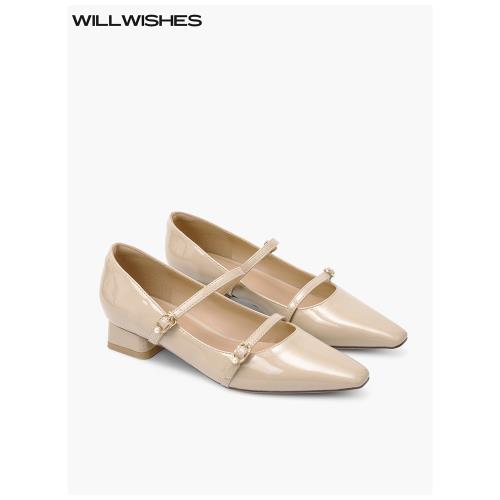 【斷碼清倉】王玎設計女鞋粗跟平底法式尖頭瑪麗珍鞋低跟淺口單鞋