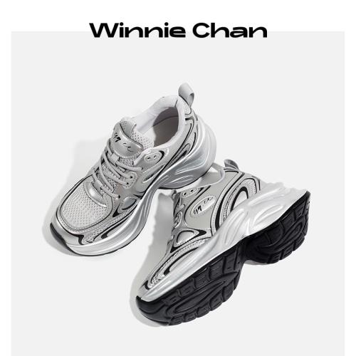 【溫妮醬】白鹿同款~2025新款老爹鞋女厚底太空銀女休閑運動鞋