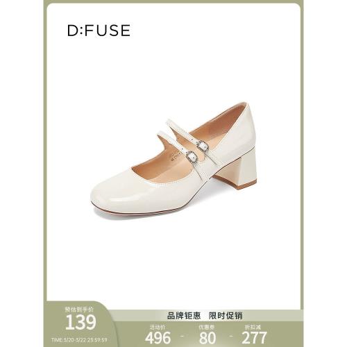 【甜夢少女】DFuse迪芙斯復古粗跟瑪麗珍單鞋女純色扣帶淺口高跟