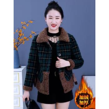 加絨中老年媽媽裝2024冬裝新款洋氣時尚加厚保暖短款外套上衣女士