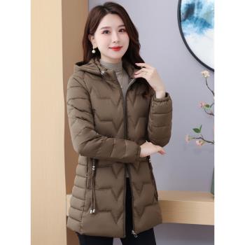 秋冬羽絨棉服女中長2024新款修身顯瘦媽媽棉襖加厚保暖夾棉衣外套