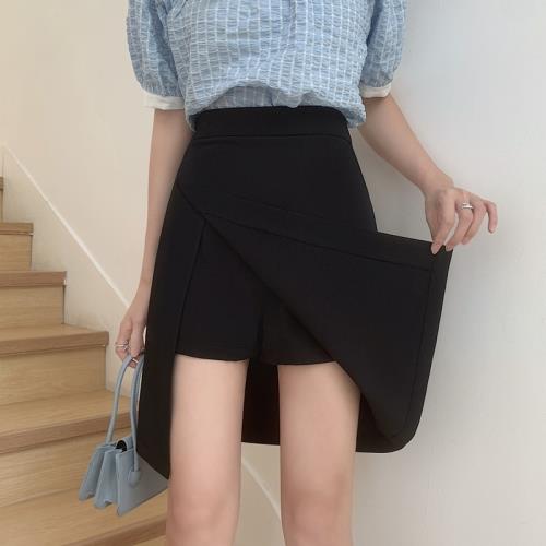 黑色西裝裙褲女夏新款高腰a字闊腿褲裙顯瘦不規則a字裙大碼中裙