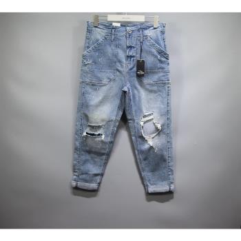 ABLE JEANS高腰破洞九分牛仔褲