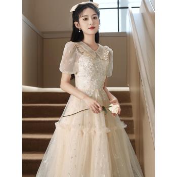 宴會晚禮服女2024新款高級質感香檳色伴娘服公主裙生日聚會成人禮