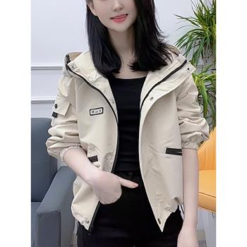 小個子連帽短款風衣外套女裝2025春秋新款寬松休閑夾克棒球服上衣