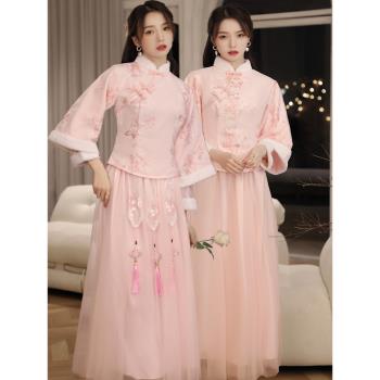 姐妹團2022新款中國風長袖伴娘服