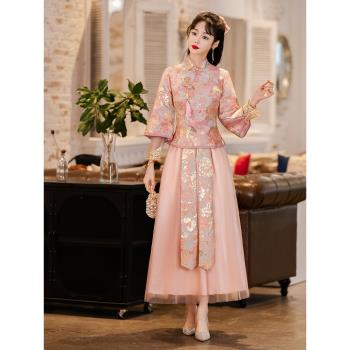 姐妹團中國風秀禾服婚禮長袖旗袍