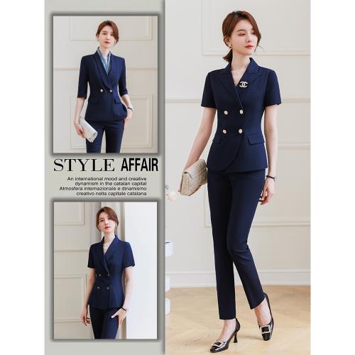 高級感職業西裝套裝女短袖西服正裝時尚氣質小香風售樓部工作服