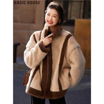 Basic House/百家好靜奢老錢風環保皮草加厚毛毛大衣外套女士冬季