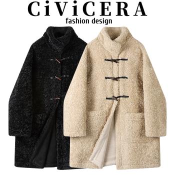 CIVICERA小個子立領中長款羊羔毛外套女秋冬慵懶寬松保暖絨毛大衣