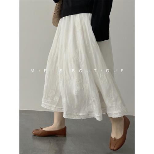 實拍◆Mori安妮森林蕾絲花邊純棉半身裙少女復古重工刺繡顯瘦長裙