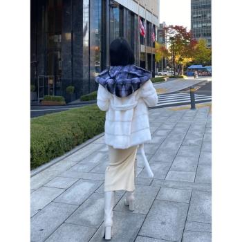 2024秋冬新款龍貓拼接丹麥貂環保皮草外套連帽女氣質高階系帶大衣