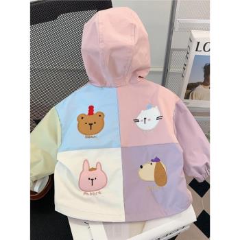 女.童沖鋒衣外套春秋款2025新款洋氣兒2童秋裝女寶寶時髦連帽上衣