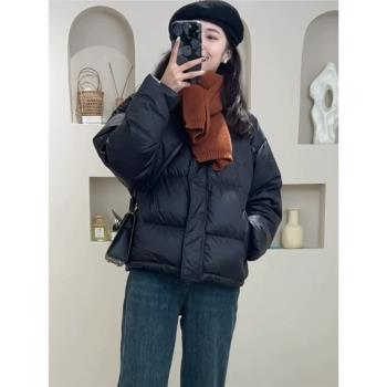 黑色輕薄羽絨服女短款2023冬季新款韓版小個子高階感白鴨絨麵包服