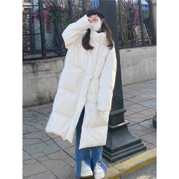 白色長款高階感加厚保暖羽絨服