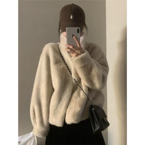 羊羔毛外套女秋冬季年輕款貂皮短款立領皮毛一體水貂毛絨環保皮草