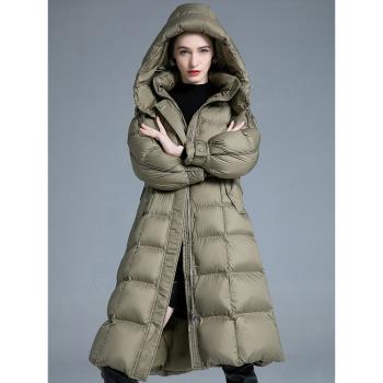 歐貨高階羽絨服女長款過膝高領氣質收腰系帶顯瘦時尚洋氣保暖外套