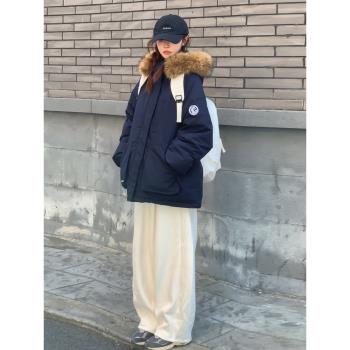 冬裝棉服女2024年新款冬季工裝派克服棉衣外套加厚大毛領情侶棉襖