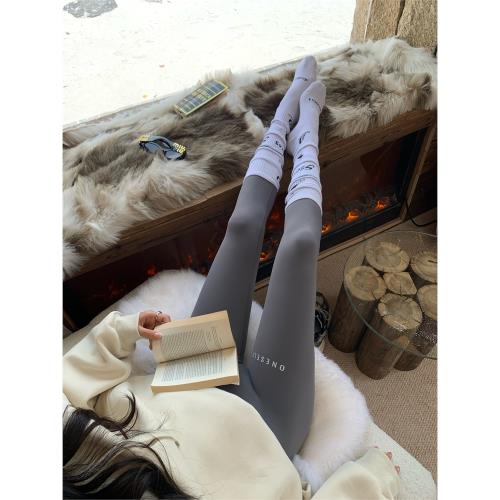 地球店純色字母印花彈力腰頭緊身顯瘦瑜伽褲女提臀塑型小腳打底褲